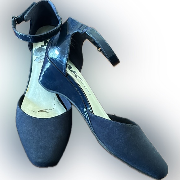 Anne Klein | Navy blue 2 inch sport wedge sandals - Picture 1 of 13